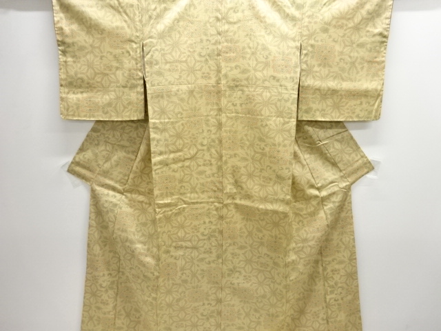 麻の葉に花唐草模様織出し西陣お召し紬着物